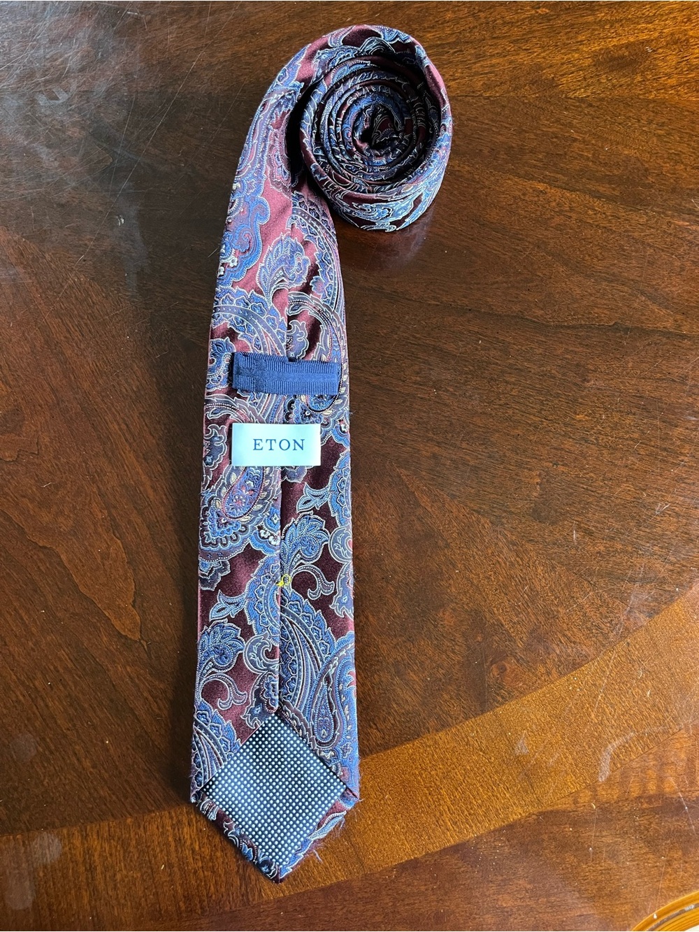 Eton 100% Silk Made in Italy Burgundy & Blue Paisley Tie Business Formal Wedding